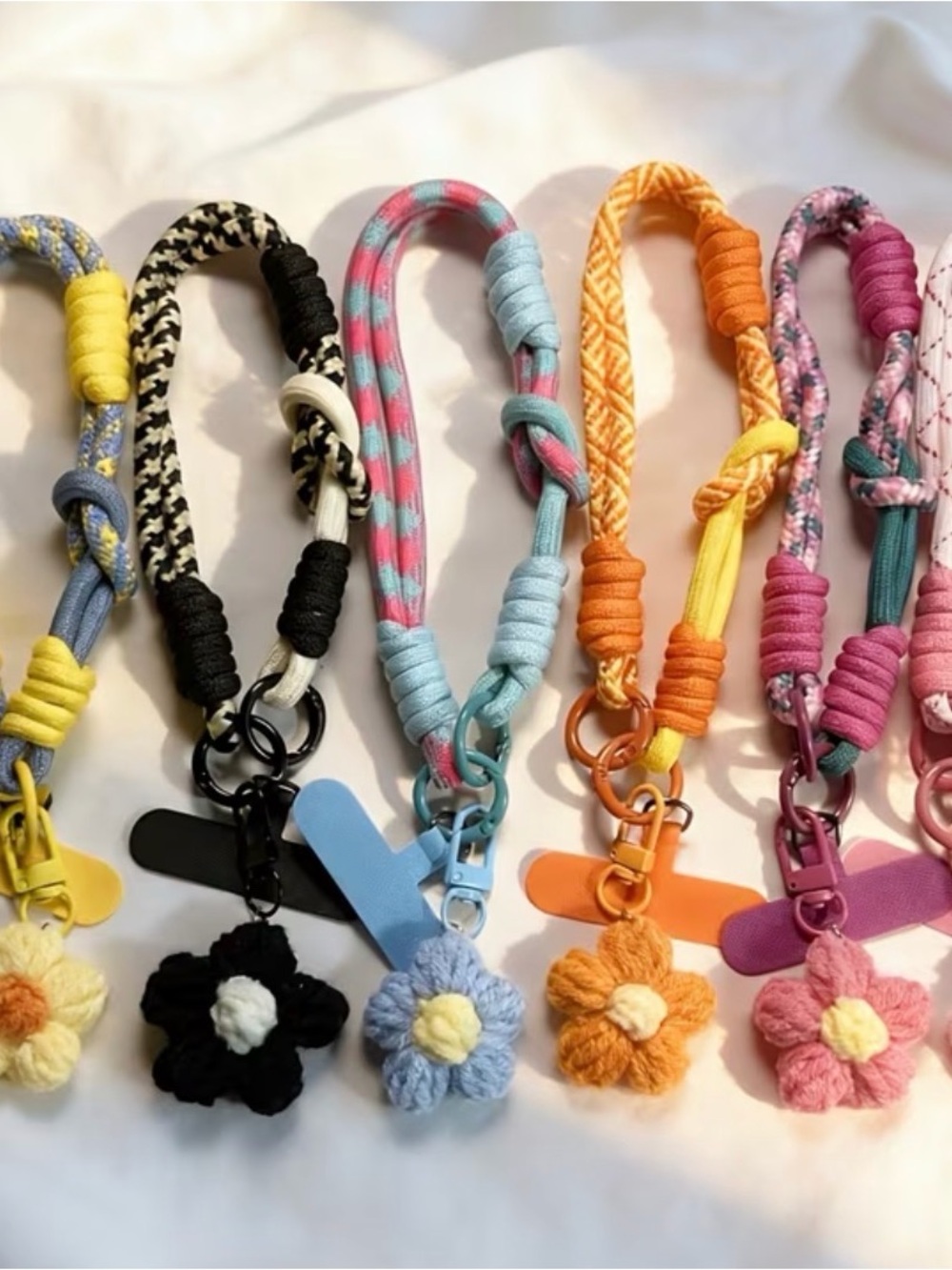 Cell Phone Lanyard Floral Crochet Charm Lanyard Black